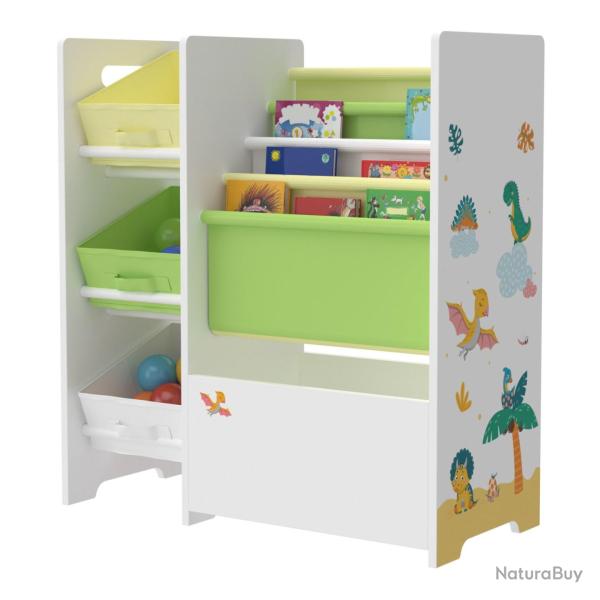 �tag�re de rangement pour enfant avec 3 bacs ouverts blanc / vert / jaune 03_0006996