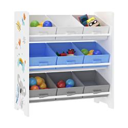 &Eacute;tag&egrave;re de rangement pour enfant avec 9 bacs pliables blanc / gris / bleu 03_0006979