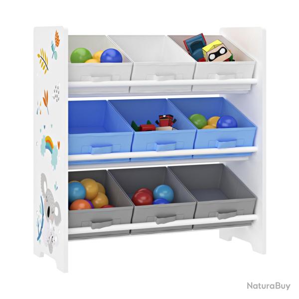 �tag�re de rangement pour enfant avec 9 bacs pliables blanc / gris / bleu 03_0006979