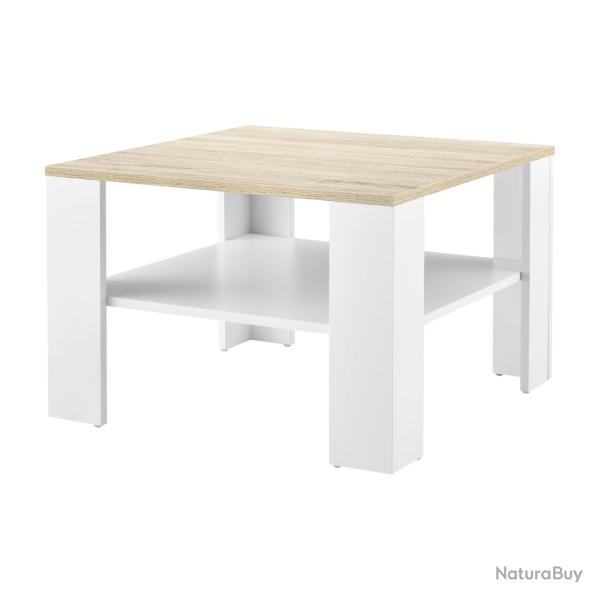 Table basse de salon 60 x 60 x 40 cm blanc et effet ch�ne 03_0008432