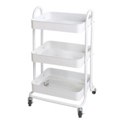 Chariot de service &agrave; roues 3 paniers acier 78,5 x 46 x 35 cm blanc 03_0006799