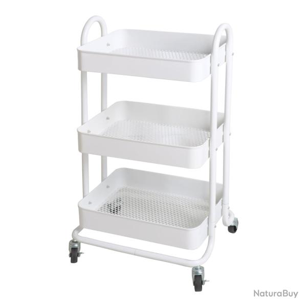 Chariot de service � roues 3 paniers acier 78,5 x 46 x 35 cm blanc 03_0006799