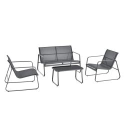 Salon de jardin de 4 meubles acier PVC noir gris fonc&eacute; 03_0008241