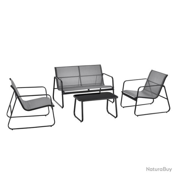 Salon de jardin de 4 meubles acier PVC noir gris clair 03_0008240