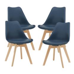 Lot de 4 chaises de salle &agrave; manger similicuir h&ecirc;tre bleu 03_0006762