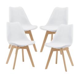 Lot de 4 chaises de salle &agrave; manger similicuir h&ecirc;tre blanc 03_0006761