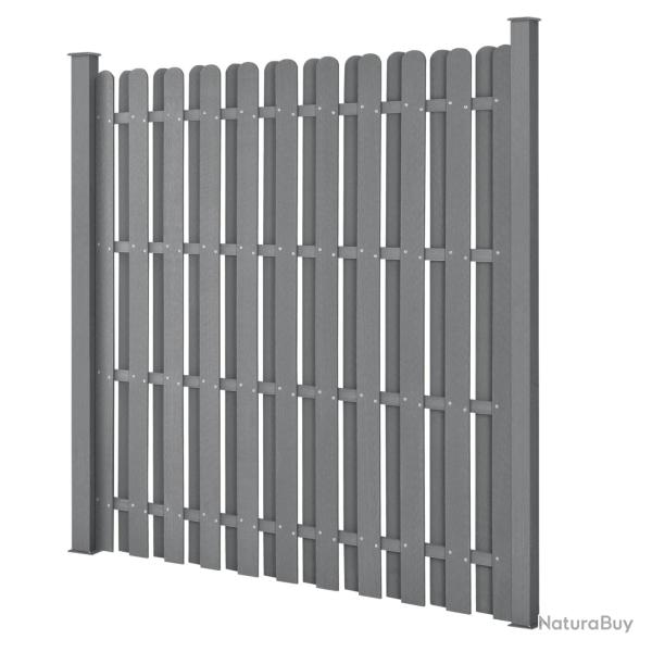Kit de 3 cl�tures barri�re brise vue brise vent bois composite (WPC) gris 185 x 562 cm 03_0006606
