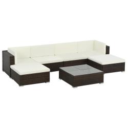 Salon de jardin meuble d'ext&eacute;rieur ensemble de mobilier 7 pi&egrave;ces avec coussins r&eacute;sine tress&eacute;e marro