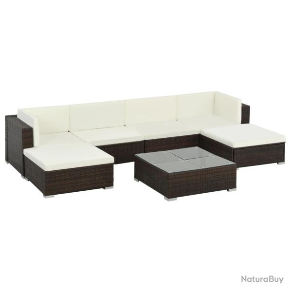 Salon de jardin meuble d'ext�rieur ensemble de mobilier 7 pi�ces avec coussins r�sine tress�e marro