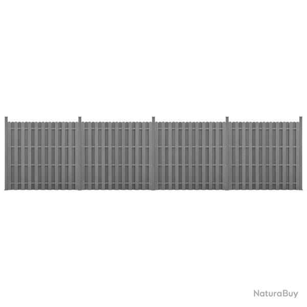 kit de 4 cl�tures barri�re brise vue brise vent bois composite (WPC) gris 185 x 747 cm 03_0006589