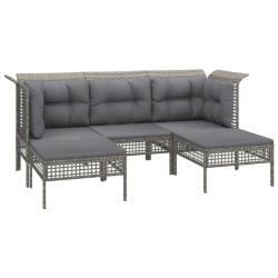 Salon de jardin meuble d'ext&eacute;rieur ensemble de mobilier 5 pi&egrave;ces avec coussins gris r&eacute;sine tress&eacute;e