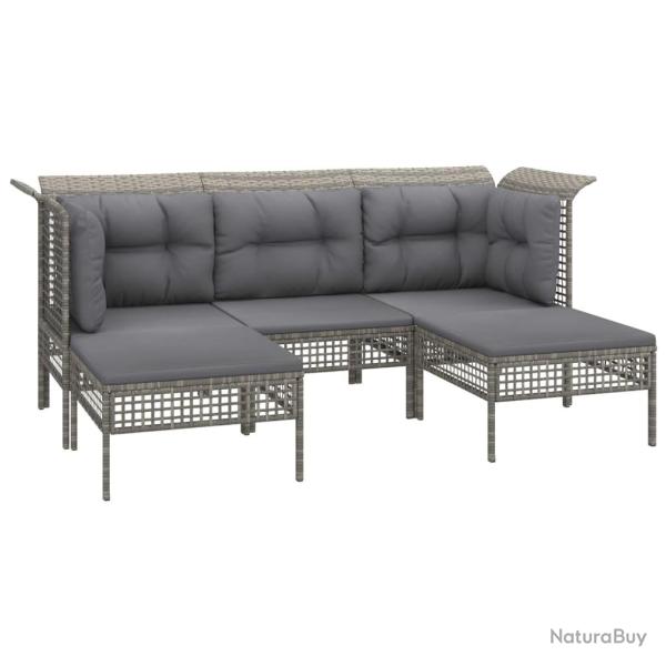 Salon de jardin meuble d'ext�rieur ensemble de mobilier 5 pi�ces avec coussins gris r�sine tress�e