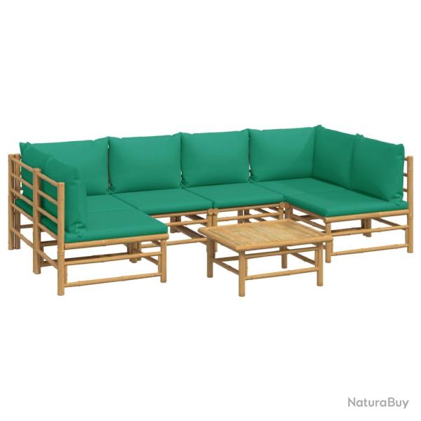 Salon de jardin meuble d'ext�rieur ensemble de mobilier 7 pi�ces avec coussins vert bambou 02_00173