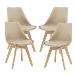 Lot de 4 chaises de salle &agrave; manger similicuir h&ecirc;tre beige 03_0006760