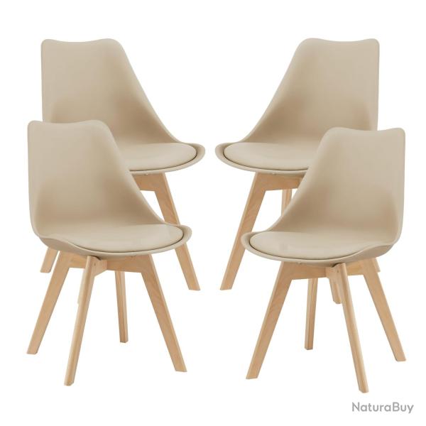 Lot de 4 chaises de salle � manger similicuir h�tre beige 03_0006760