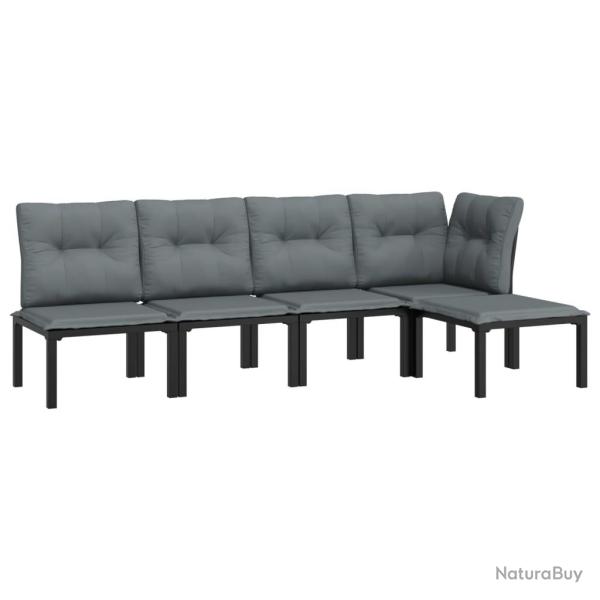 Salon de jardin meuble d'ext�rieur ensemble de mobilier 5 pi�ces noir et gris r�sine tress�e 02_001