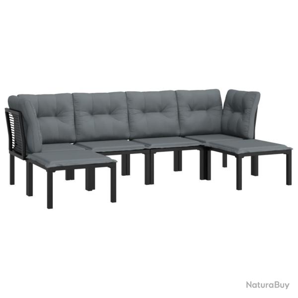 Salon de jardin meuble d'ext�rieur ensemble de mobilier 6 pi�ces noir et gris r�sine tress�e 02_001
