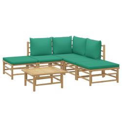 Salon de jardin meuble d'ext&eacute;rieur ensemble de mobilier 6 pi&egrave;ces avec coussins vert bambou 02_00169