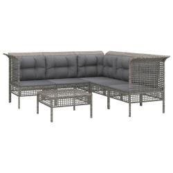 Salon de jardin meuble d'ext&eacute;rieur ensemble de mobilier 6 pi&egrave;ces avec coussins gris r&eacute;sine tress&eacute;e