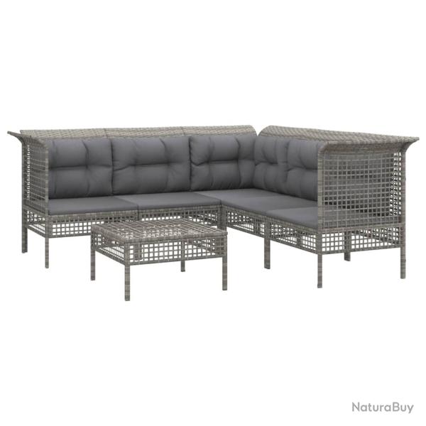 Salon de jardin meuble d'ext�rieur ensemble de mobilier 6 pi�ces avec coussins gris r�sine tress�e