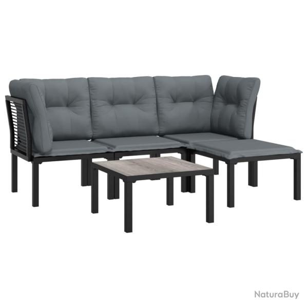 Salon de jardin meuble d'ext�rieur ensemble de mobilier 5 pi�ces noir et gris r�sine tress�e 02_001