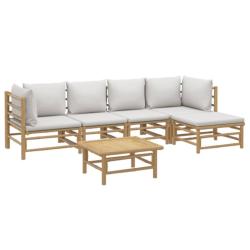 Salon de jardin meuble d'ext&eacute;rieur ensemble de mobilier 6 pi&egrave;ces avec coussins gris clair bambou 02