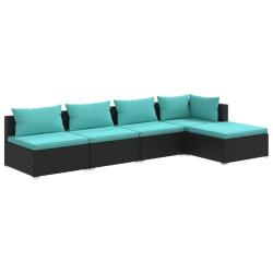 Salon de jardin meuble d'ext&eacute;rieur ensemble de mobilier 5 pi&egrave;ces avec coussins r&eacute;sine tress&eacute;e noir