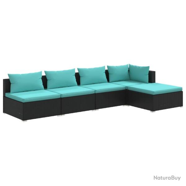Salon de jardin meuble d'ext�rieur ensemble de mobilier 5 pi�ces avec coussins r�sine tress�e noir