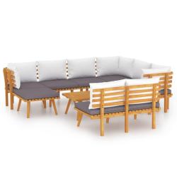Salon de jardin meuble d'ext&eacute;rieur ensemble de mobilier 9 pi&egrave;ces avec coussins bois d'acacia solide