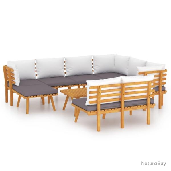 Salon de jardin meuble d'ext�rieur ensemble de mobilier 9 pi�ces avec coussins bois d'acacia solide