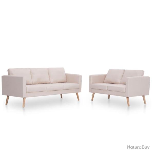 Ensemble de Canap� 2 places de salon salle de s�jour maison int�rieur pi�ces tissu cr�me 02_0020268