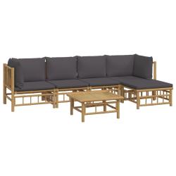 Salon de jardin meuble d'ext&eacute;rieur ensemble de mobilier 6 pi&egrave;ces avec coussins gris fonc&eacute; bambou 02