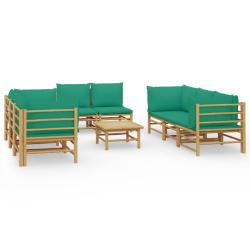 Salon de jardin meuble d'ext&eacute;rieur ensemble de mobilier 9 pi&egrave;ces avec coussins vert bambou 02_00181