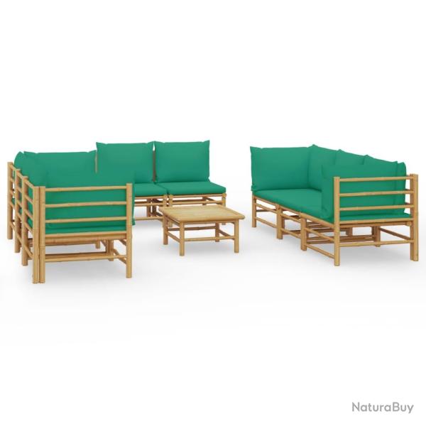 Salon de jardin meuble d'ext�rieur ensemble de mobilier 9 pi�ces avec coussins vert bambou 02_00181