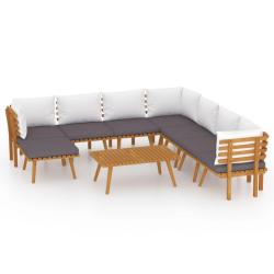 Salon de jardin meuble d'ext&eacute;rieur ensemble de mobilier 9 pi&egrave;ces avec coussins bois d'acacia solide