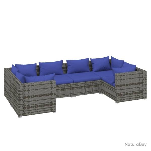 Salon de jardin meuble d'ext�rieur ensemble de mobilier 6 pi�ces avec coussins r�sine tress�e gris