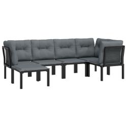 Salon de jardin meuble d'ext&eacute;rieur ensemble de mobilier 6 pi&egrave;ces noir et gris r&eacute;sine tress&eacute;e 02_001