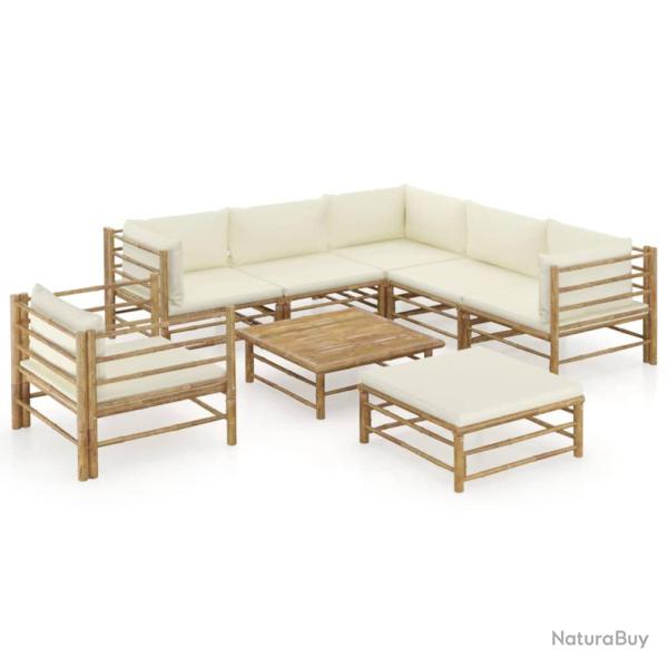 Salon de jardin meuble d'ext�rieur ensemble de mobilier 8 pi�ces avec coussins blanc cr�me bambou 0