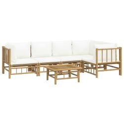 Salon de jardin meuble d'ext&eacute;rieur ensemble de mobilier 6 pi&egrave;ces avec coussins blanc cr&egrave;me bambou 0