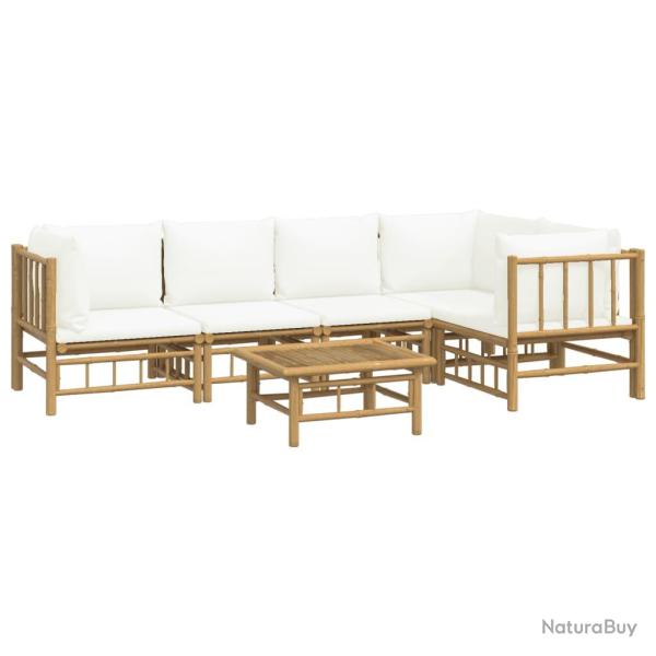 Salon de jardin meuble d'ext�rieur ensemble de mobilier 6 pi�ces avec coussins blanc cr�me bambou 0