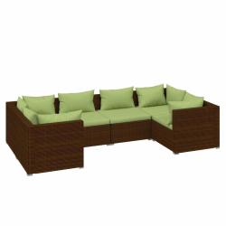 Salon de jardin meuble d'ext&eacute;rieur ensemble de mobilier 6 pi&egrave;ces avec coussins r&eacute;sine tress&eacute;e marro