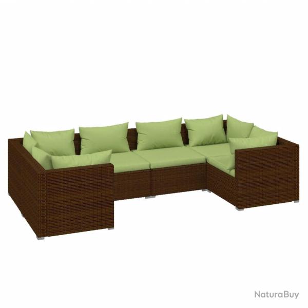 Salon de jardin meuble d'ext�rieur ensemble de mobilier 6 pi�ces avec coussins r�sine tress�e marro