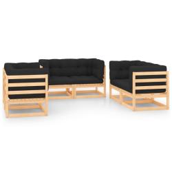 Salon de jardin meuble d'ext&eacute;rieur ensemble de mobilier 6 pi&egrave;ces avec coussins bois de pin massif 0