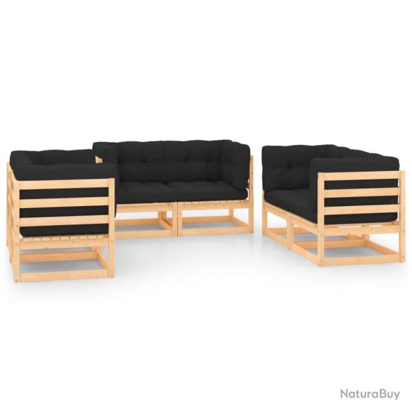 Salon de jardin meuble d'ext�rieur ensemble de mobilier 6 pi�ces avec coussins bois de pin massif 0