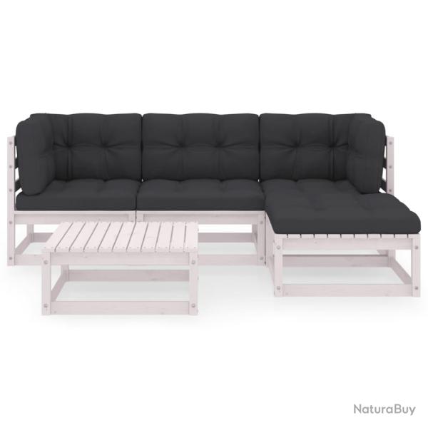 Salon de jardin meuble d'ext�rieur ensemble de mobilier 5 pi�ces avec coussins bois de pin massif 0