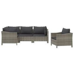 Salon de jardin meuble d'ext&eacute;rieur ensemble de mobilier 5 pi&egrave;ces avec coussins gris r&eacute;sine tress&eacute;e