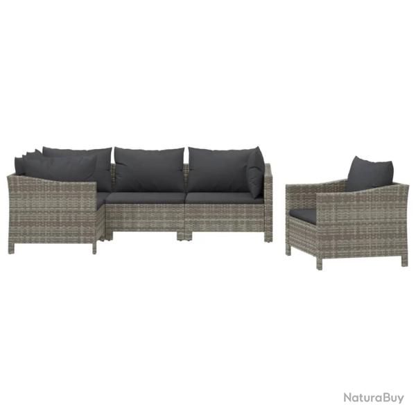 Salon de jardin meuble d'ext�rieur ensemble de mobilier 5 pi�ces avec coussins gris r�sine tress�e