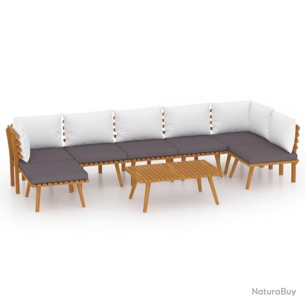 Salon de jardin meuble d'ext�rieur ensemble de mobilier 8 pi�ces avec coussins bois d'acacia solide