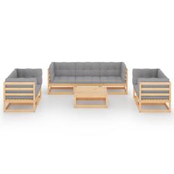 Salon de jardin meuble d'ext&eacute;rieur ensemble de mobilier 8 pi&egrave;ces avec coussins bois de pin massif 0