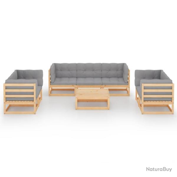 Salon de jardin meuble d'ext�rieur ensemble de mobilier 8 pi�ces avec coussins bois de pin massif 0